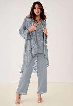 Plus Size Beaded Georgette 3-piece Pant Set – Formal Wear