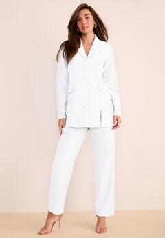 Extended Plus Long Sleeve Ten-Button Shawl-Collar Pant Suit – 2-Piece Pant Set