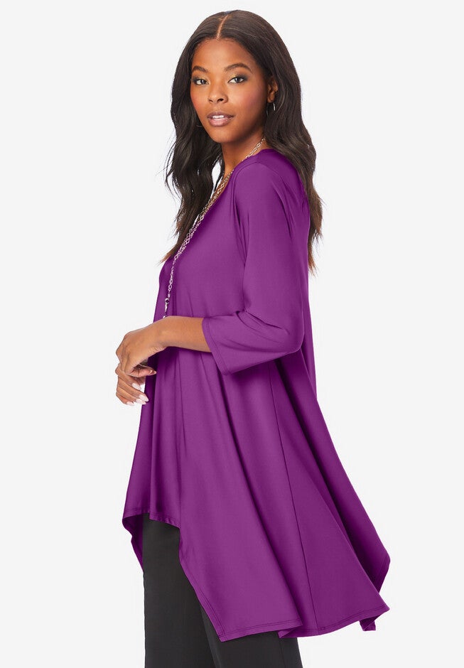 V-Neck Handkerchief Hem Ultrasmooth® Fabric Tunic, , alternate image number null
