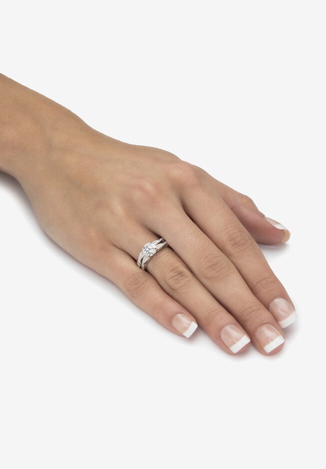 1.79 Cttw. 2-Piece Round .925 Sterling Silver Cubic Zirconia Wedding Ring Set, , alternate image number 2