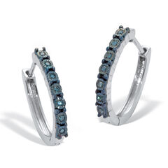 .05 TCW Blue Diamond Sterling Silver Hoop Earrings (1/2 inch)