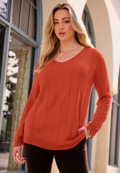 Plus Size Drop Needle V-Neck Lightweight Sweater Knit