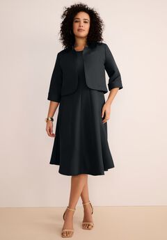 Extended Plus Size Elbow Sleeve Fit-and-Flare Dress with Bolero Jacket – 2-Piece Suit