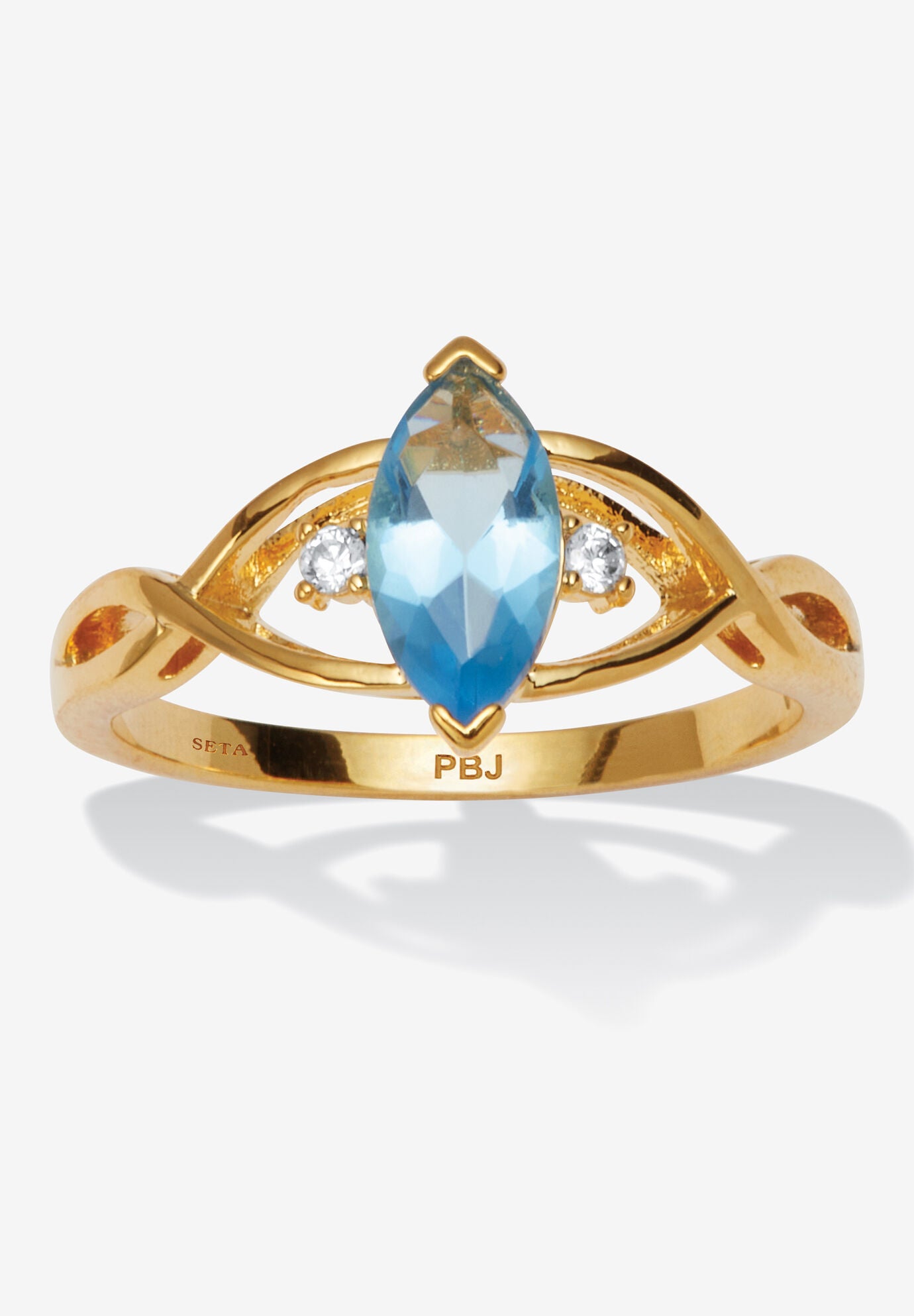 Marquise Simulated Birthstone Gold-Plated Ring, DECEMBER, hi-res image number 0