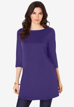 Plus Size Cotton Ultimate Boatneck Tunic with Side Slits