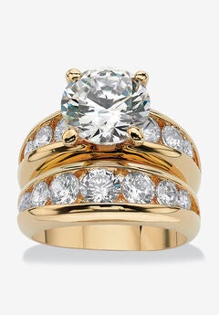 Gold-Plated Round Cubic Zirconia Bridal Ring Set