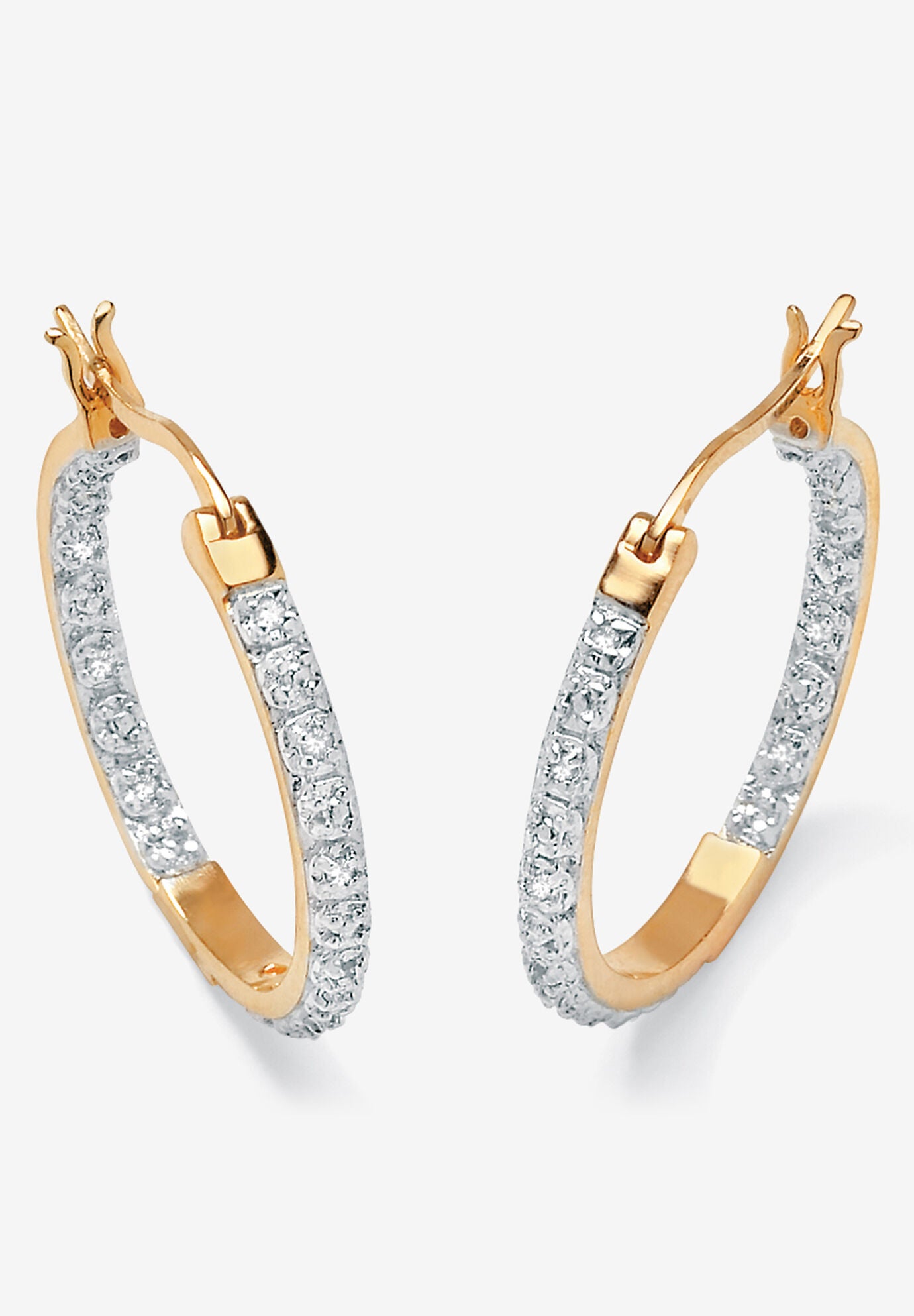 1/10 Cttw. Round Diamond Accented Hoop Earrings 14K Gold Over Sterling Silver Jewelry, DIAMOND, hi-res image number 0
