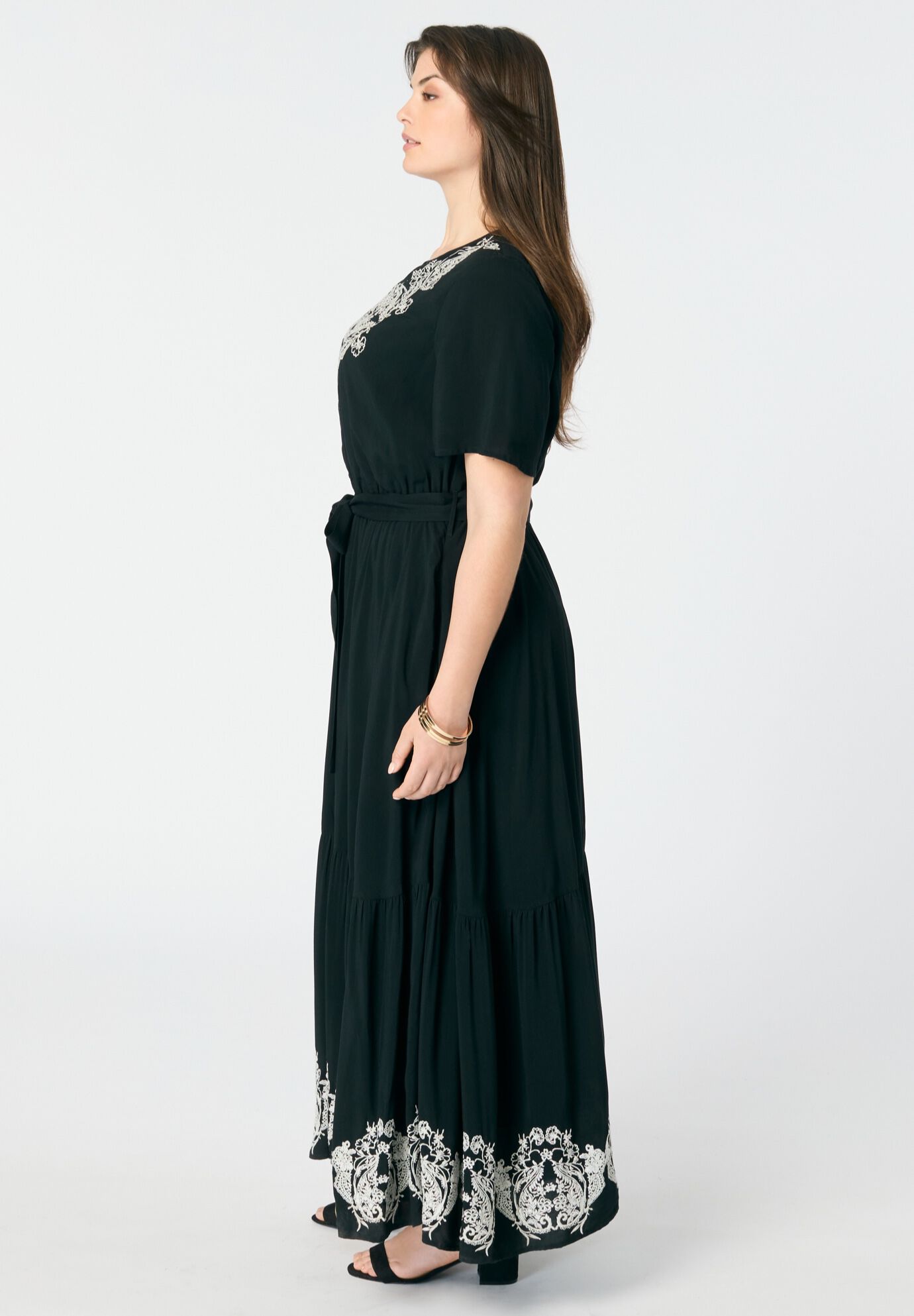 Embroidered Maxi Dress, BLACK IVORY EMBROIDERY, alternate image number 3