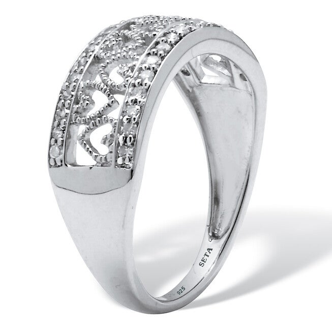.25 TCW Diamond Sterling Silver Interchanging Heart Promise Ring, WHITE, on-hover image number 1
