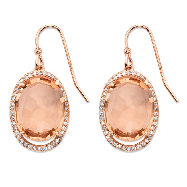 18.42 TCW Simulated Morganite Rose Gold-Plated Sterling Silver Halo Earrings, PINK, hi-res image number 0