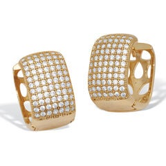 Crystal Micro-Pave Style Goldtone Huggie Earrings