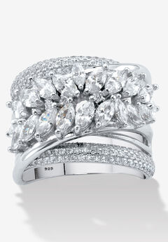 4.18 Cttw. Platinum-Plated Sterling Silver Marquise-Cut Cubic Zirconia Ring