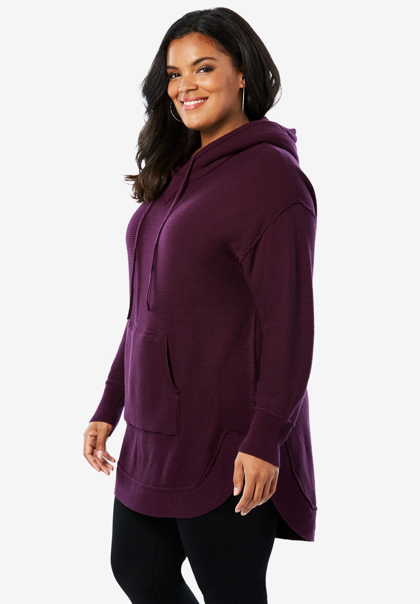 Hooded Sherpa Lined Sweater Tunic, , alternate image number 2