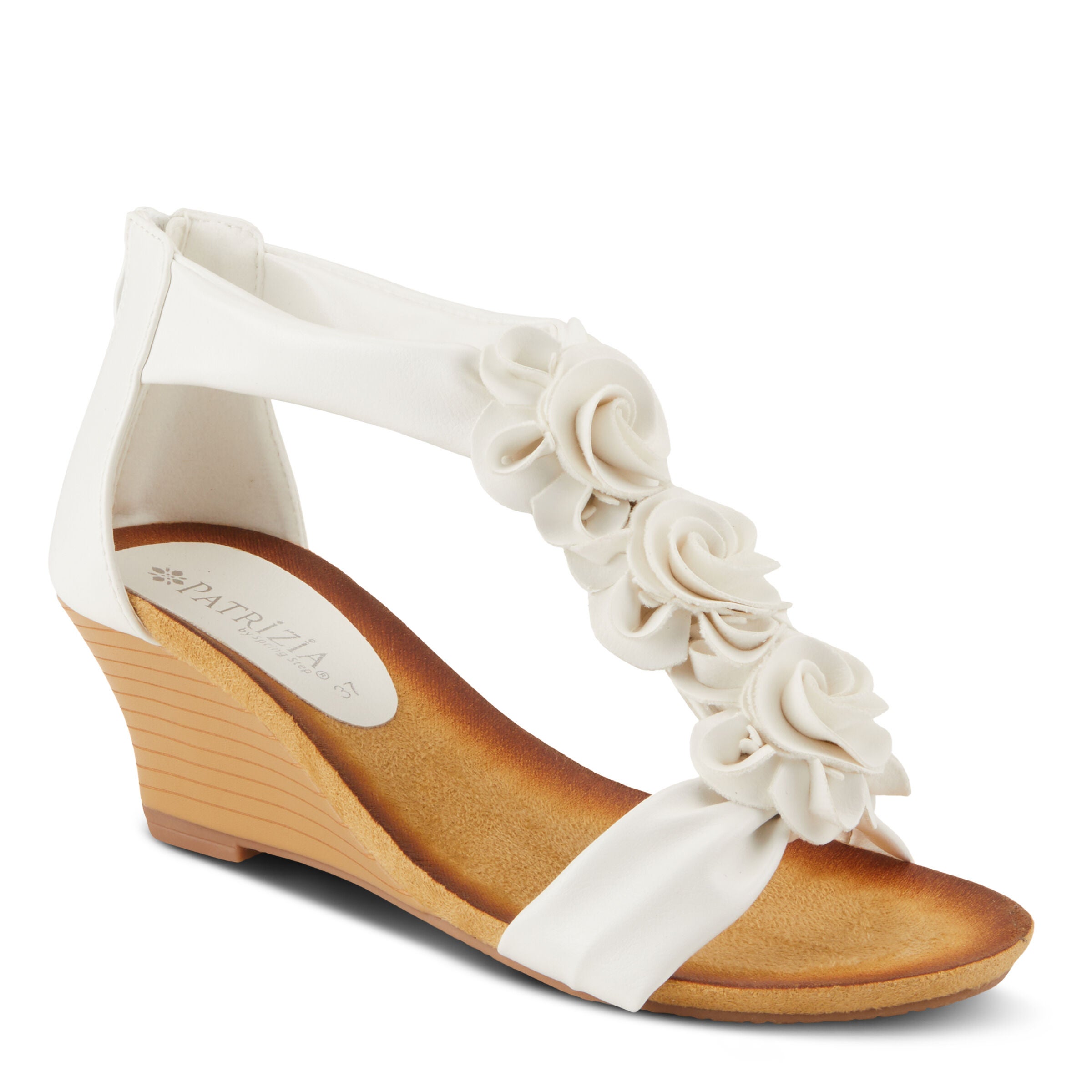 Harlequin Closed Back T-Strap Wedge Sandal, WHITE, alternate image number 7