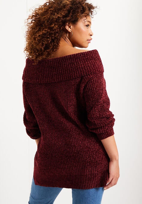 Chenille Off-The-Shoulder Sweater, , on-hover image number null