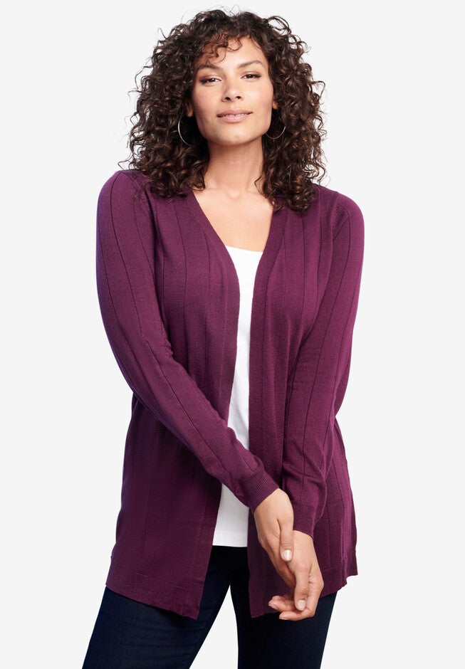 Fine Gauge Drop Needle Cardigan, DARK BERRY, hi-res image number 0