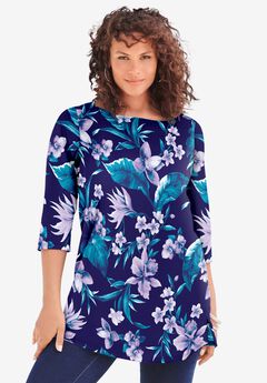 Plus Size Cotton Ultimate Boatneck Tunic with Side Slits