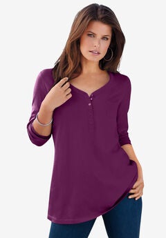Long Sleeve Henley Ultimate Tee with Sweetheart Neck