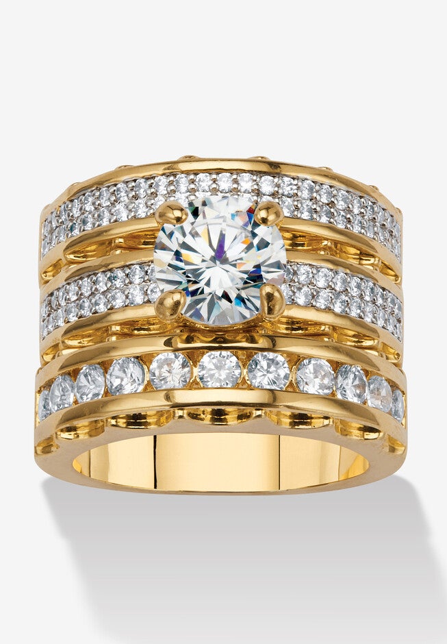 3 Piece 3.38 Tcw Round Cubic Zirconia 14K Yellow Gold-Plated Bridal Ring Set, GOLD, hi-res image number 0