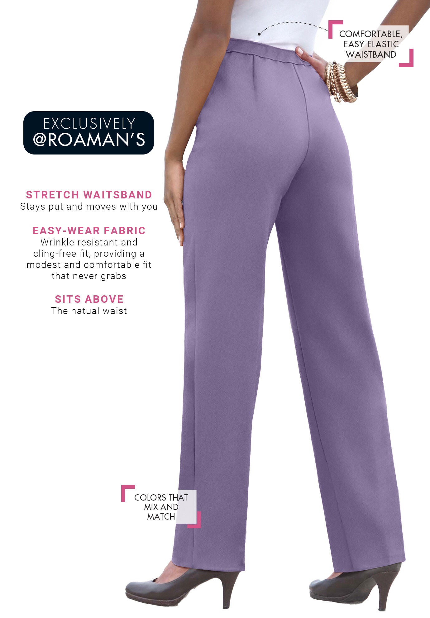 Plus Size Classic Bend Over&reg; Structured Straight Leg Pull-On Pant, SOFT GRAPE, alternate image number 2