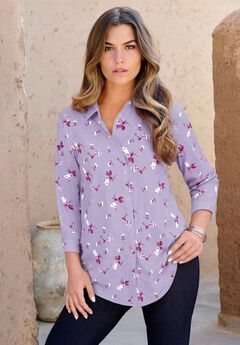 Plus Size Kate Long Sleeve Easy Cotton-Blend Button-Front Shirt