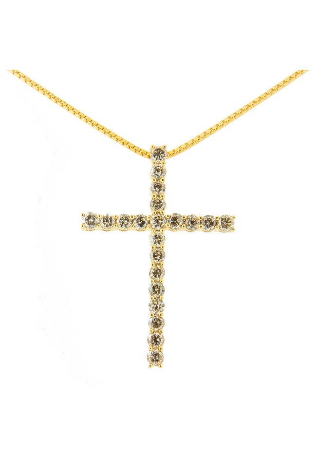 Yellow Gold Plated Sterling Silver Pendant Champagne Diamond Gold Cross Necklace, YELLOW GOLD, hi-res image number 0