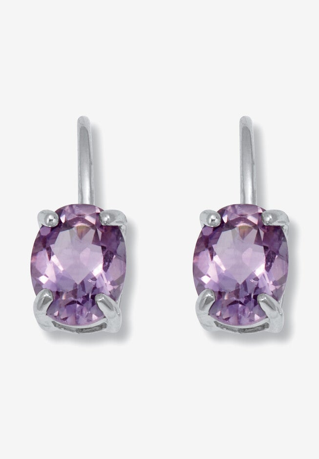 2.50 Tcw Oval Cut Genuine Amethyst And Cubic Zirconia Sterling Silver Earrings, SILVER, hi-res image number 0