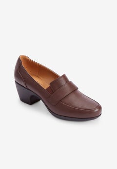 Brown Leather Block Heel Shoes