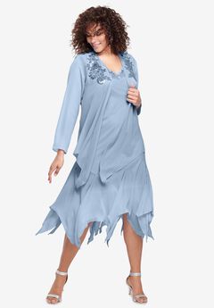 Extended Plus Size Sequin Jacket Dress Set