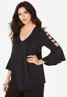 Ultrasmooth® Fabric Lattice-Sleeve Top, BLACK, hi-res image number null