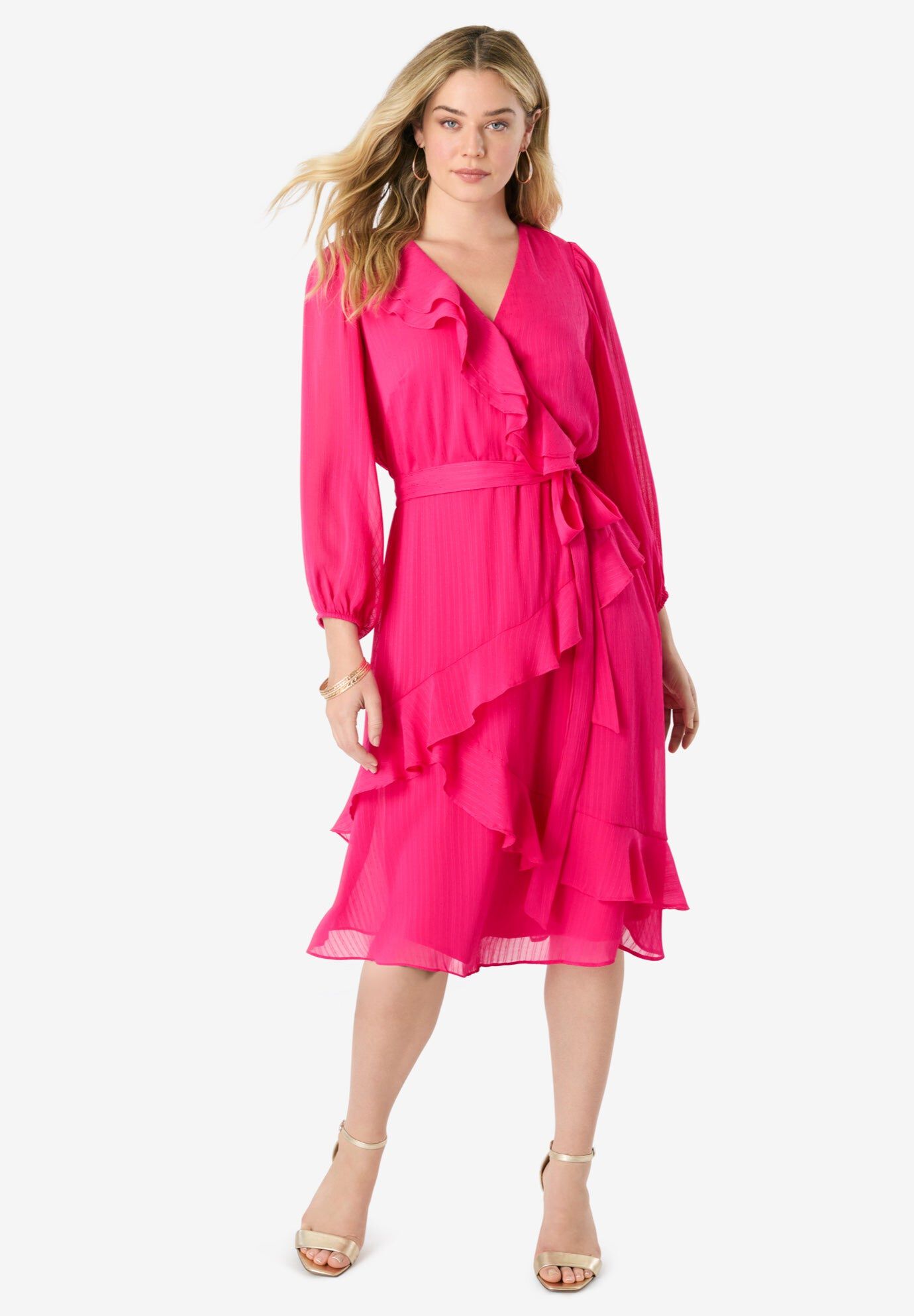 Chiffon Wrap Dress, HOT PINK, hi-res image number 0