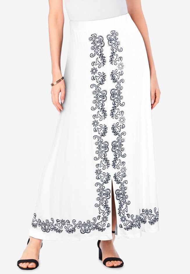 Embroidered Maxi Skirt, WHITE SCROLL EMBELLISHMENT, hi-res image number null