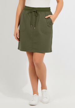 Plus Size Pull-On Drawstring Cargo Skort