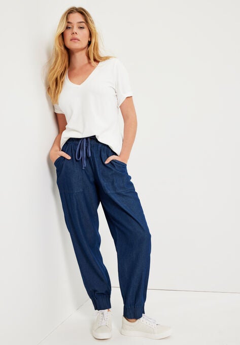 Denim Drawstring Jogger, MEDIUM WASH, hi-res image number null