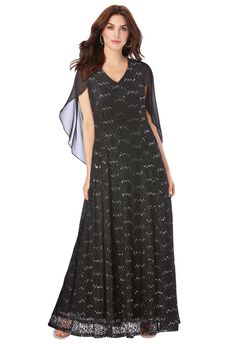 Plus-Size Allover Lace Gown with Capelet
