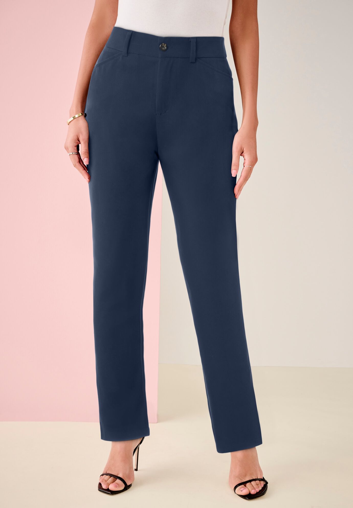 Bi-Stretch Straight Leg Pants, NAVY, hi-res image number 0