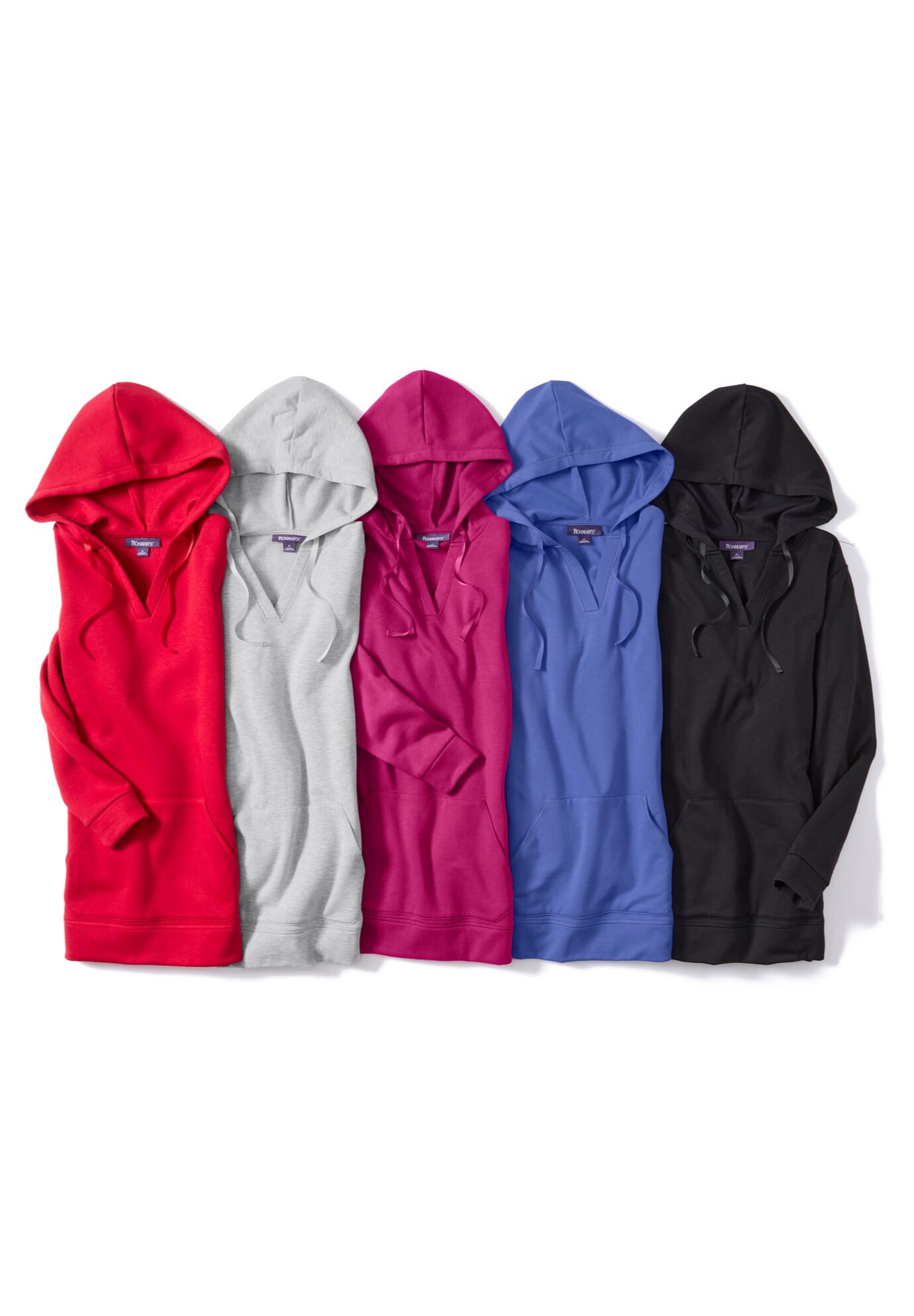 Comfort+ Fleece V Neck Hooded Sweatshirt, , alternate image number 2