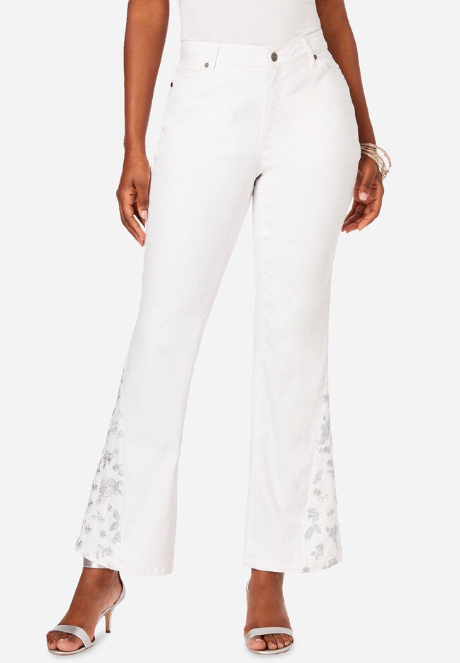 Embroidered Bootcut Jean, PEARL GREY FLORAL EMBROIDERY, hi-res image number null