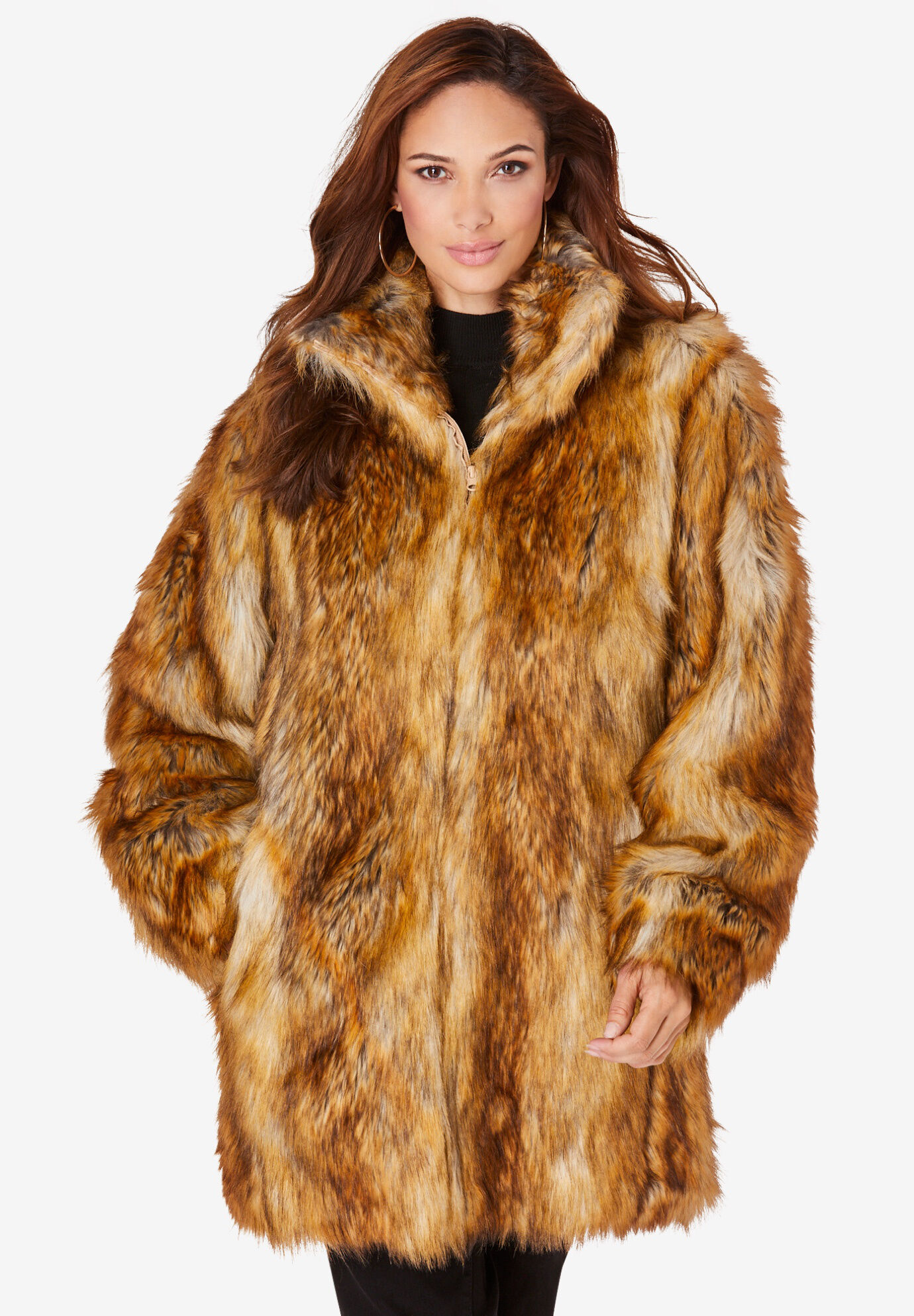 aliveGOT Womens Plus Size Full Length Faux-Fur Coat Lapel Long Maxi Fluffy Outwear 