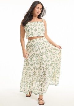 Eyelet Scalloped Hem Maxi Skirt