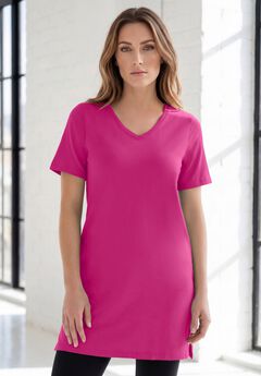 Plus Size Ultimate Cotton V-Neck Short Sleeve Tunic