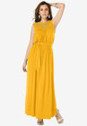 Crochet Yoke Maxi Dress, SUNSET YELLOW, hi-res image number null