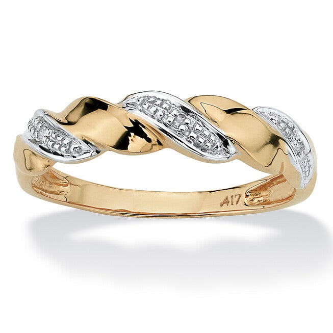 Diamond Accent Ribbon Twist Ring in 10k Yellow Gold, WHITE, hi-res image number 0