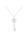 Sterling Silver Diamond Accent Gemini Zodiac Key Pendant Necklace, , on-hover image number null