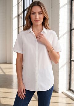 Plus Size Kate Short Sleeve Easy Cotton-Blend Button-Front Shirt