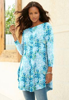 Plus Size Boatneck Swing Ultra Drape Tunic Top