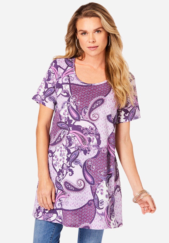 Scoopneck Swing Thermal Tunic, PURPLE MULTI PAISLEY, hi-res image number null