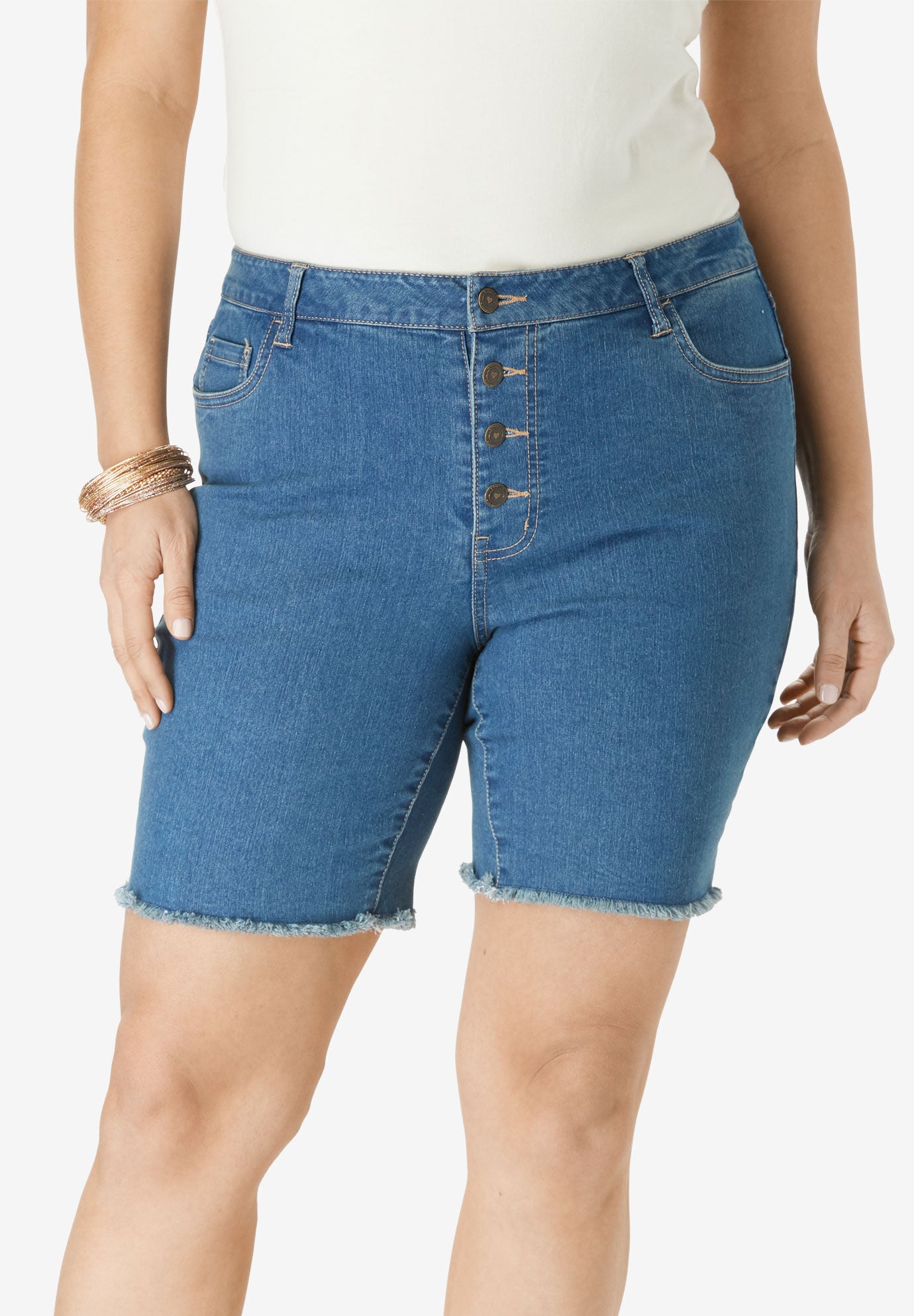 Roamans Womens Plus Size Cuffed Denim Short