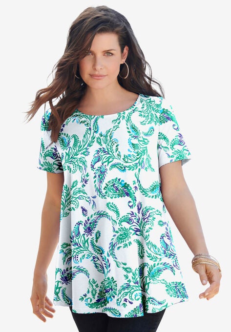 Swing Ultimate Tee with Keyhole Back, EMERALD PAISLEY VINES, hi-res image number null