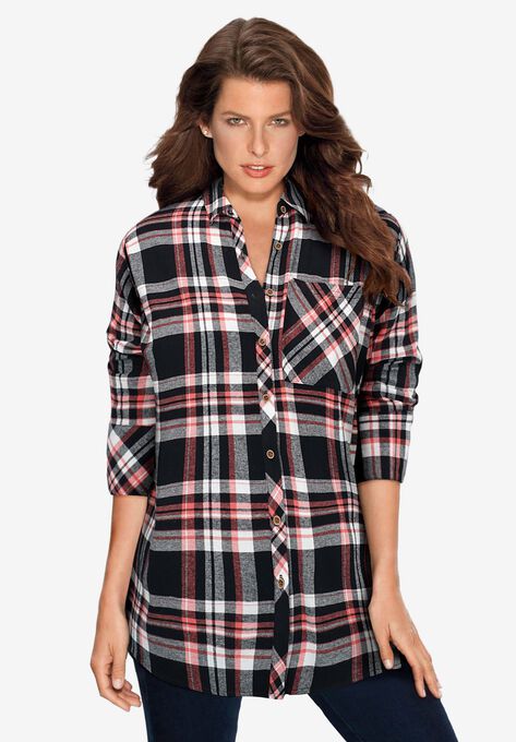 Flannel Tunic, BLACK CORAL PLAID, hi-res image number null